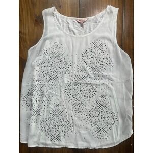Juicy Couture White Studded Rhinestone Sleeveless‎ Tank Top Womens Large Silver